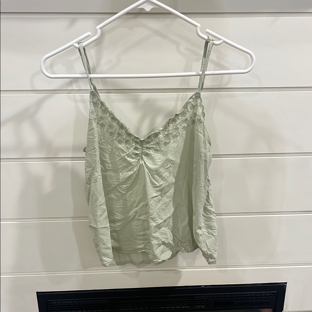 American Eagle Outfitters Green Ruched V-Neck Camisole